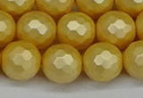 CSB1815 15.5 inches 14mm faceetd round matte shell pearl beads