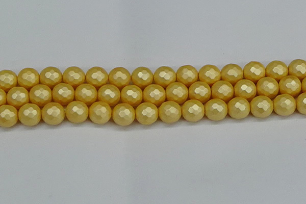 CSB1815 15.5 inches 14mm faceetd round matte shell pearl beads