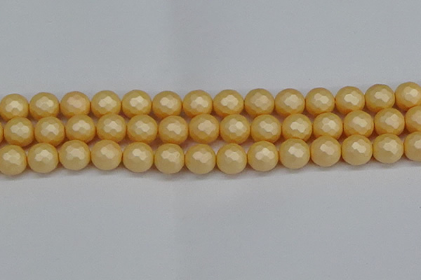 CSB1825 15.5 inches 14mm faceetd round matte shell pearl beads