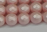 CSB1834 15.5 inches 12mm faceetd round matte shell pearl beads