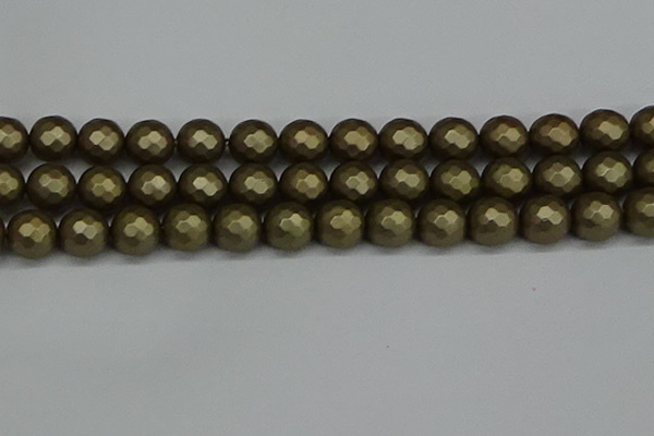 CSB1914 15.5 inches 12mm faceted round matte shell pearl beads