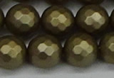 CSB1915 15.5 inches 14mm faceted round matte shell pearl beads