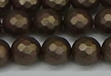 CSB1925 15.5 inches 14mm faceted round matte shell pearl beads