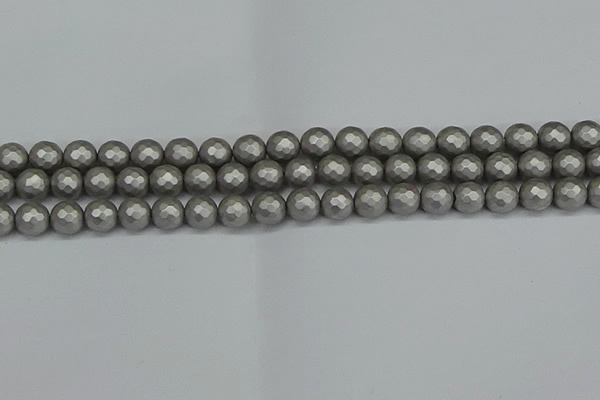 CSB1952 15.5 inches 8mm faceted round matte shell pearl beads