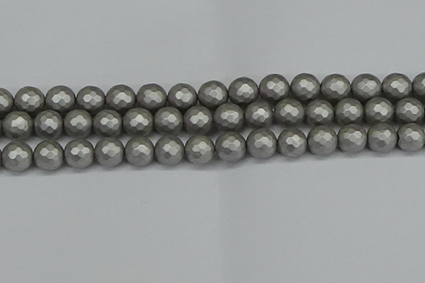 CSB1955 15.5 inches 14mm faceted round matte shell pearl beads