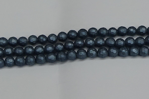 CSB1975 15.5 inches 14mm faceted round matte shell pearl beads