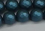 CSB1985 15.5 inches 14mm faceted round matte shell pearl beads