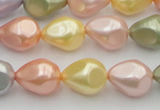 CSB416 12*15.5mm faceted teardrop mixed color shell pearl beads