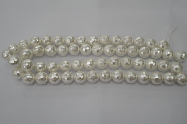 CSB453 15.5 inches 12mm faceted round shell pearl beads