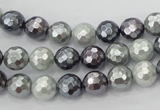 CSB460 15.5 inches 8mm faceted round mixed color shell pearl beads