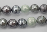 CSB461 15.5 inches 10mm faceted round mixed color shell pearl beads