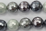 CSB463 15.5 inches 14mm faceted round mixed color shell pearl beads