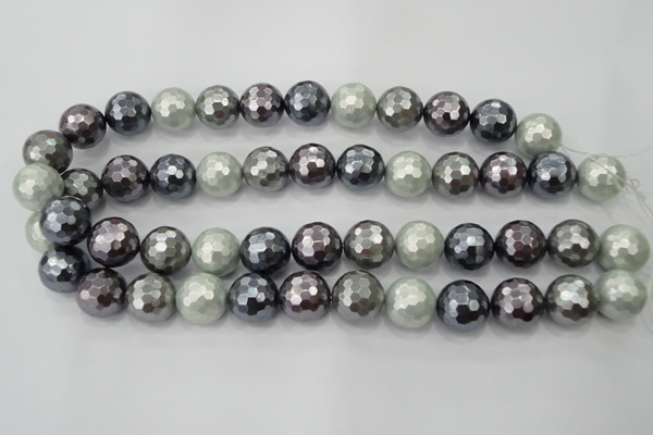 CSB463 15.5 inches 14mm faceted round mixed color shell pearl beads