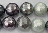 CSB464 15.5 inches 16mm faceted round mixed color shell pearl beads