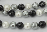 CSB470 15.5 inches 8mm faceted round mixed color shell pearl beads