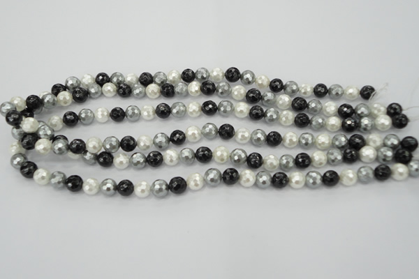 CSB470 15.5 inches 8mm faceted round mixed color shell pearl beads