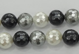 CSB472 15.5 inches 12mm faceted round mixed color shell pearl beads