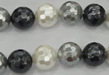 CSB473 15.5 inches 14mm faceted round mixed color shell pearl beads