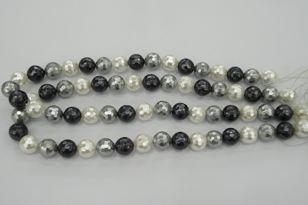 CSB474 15.5 inches 16mm faceted round mixed color shell pearl beads