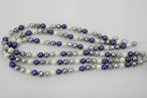 CSB481 15.5 inches 10mm faceted round mixed color shell pearl beads