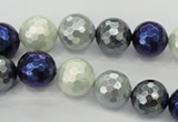 CSB482 15.5 inches 12mm faceted round mixed color shell pearl beads