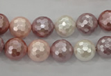 CSB492 15.5 inches 12mm faceted round mixed color shell pearl beads