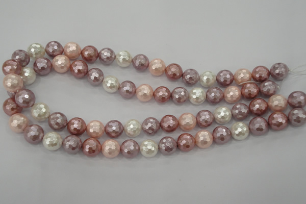 CSB493 15.5 inches 14mm faceted round mixed color shell pearl beads