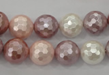 CSB494 15.5 inches 16mm faceted round mixed color shell pearl beads