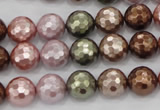 CSB501 15.5 inches 10mm faceted round mixed color shell pearl beads