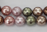 CSB502 15.5 inches 12mm faceted round mixed color shell pearl beads