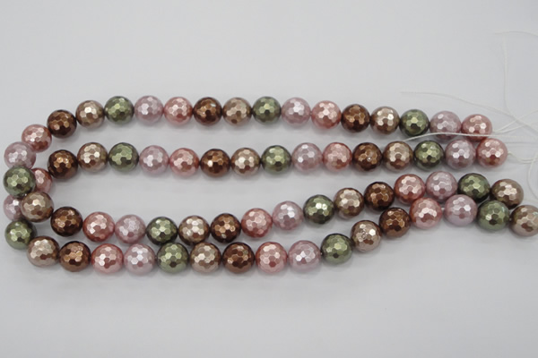 CSB502 15.5 inches 12mm faceted round mixed color shell pearl beads