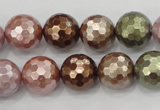 CSB503 15.5 inches 14mm faceted round mixed color shell pearl beads