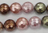 CSB504 15.5 inches 16mm faceted round mixed color shell pearl beads