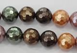 CSB512 15.5 inches 12mm faceted round mixed color shell pearl beads