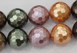 CSB514 15.5 inches 16mm faceted round mixed color shell pearl beads