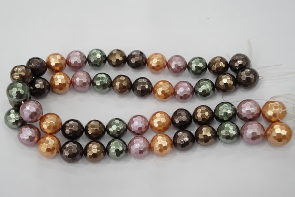 CSB514 15.5 inches 16mm faceted round mixed color shell pearl beads