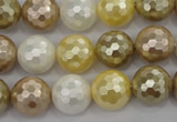 CSB523 15.5 inches 14mm faceted round mixed color shell pearl beads