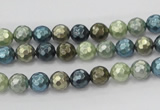 CSB529 15.5 inches 6mm faceted round mixed color shell pearl beads