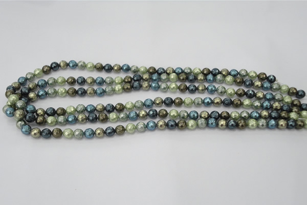 CSB529 15.5 inches 6mm faceted round mixed color shell pearl beads