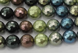 CSB532 15.5 inches 12mm faceted round mixed color shell pearl beads