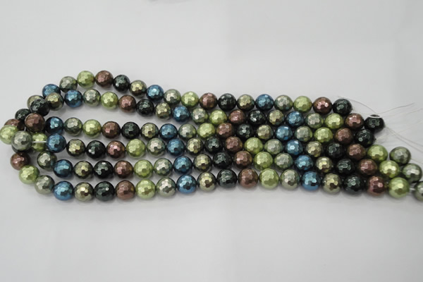 CSB532 15.5 inches 12mm faceted round mixed color shell pearl beads