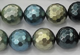 CSB534 15.5 inches 16mm faceted round mixed color shell pearl beads