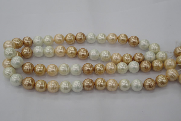 CSB624 15.5 inches 14mm whorl round mixed color shell pearl beads