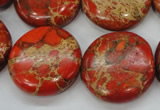 CSE195 15.5 inches 25mm flat round dyed natural sea sediment jasper beads