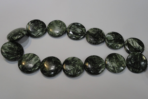 CSH128 15.5 inches 30mm flat round natural seraphinite gemstone beads