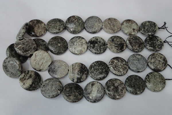 CSI29 15.5 inches 25mm flat round silver scale stone beads wholesale