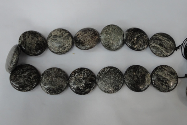 CSI30 15.5 inches 30mm flat round silver scale stone beads wholesale