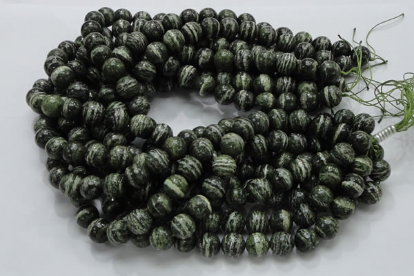 CSJ05 15.5 inches 12mm round green silver line jasper beads wholesale