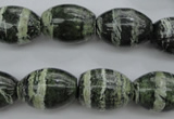 CSJ102 15.5 inches 13*18mm rice green silver line jasper beads