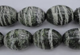 CSJ103 15.5 inches 15*20mm rice green silver line jasper beads